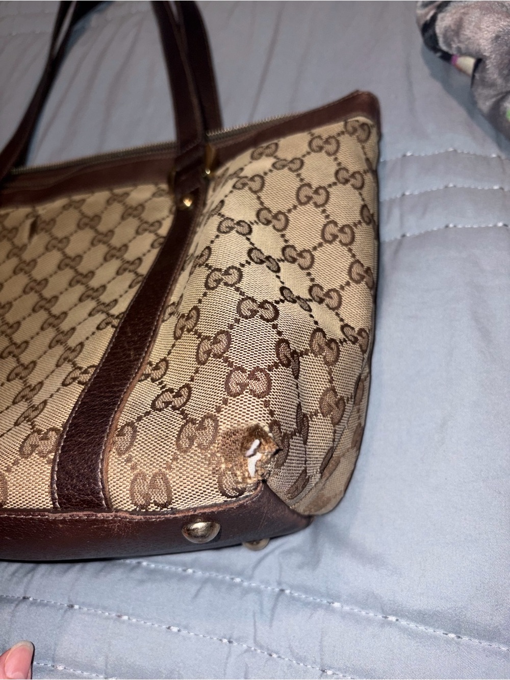 Gucci Beige GG Canvas Shoulder Bag with Brown Leather Trim - Picture 5 of 15